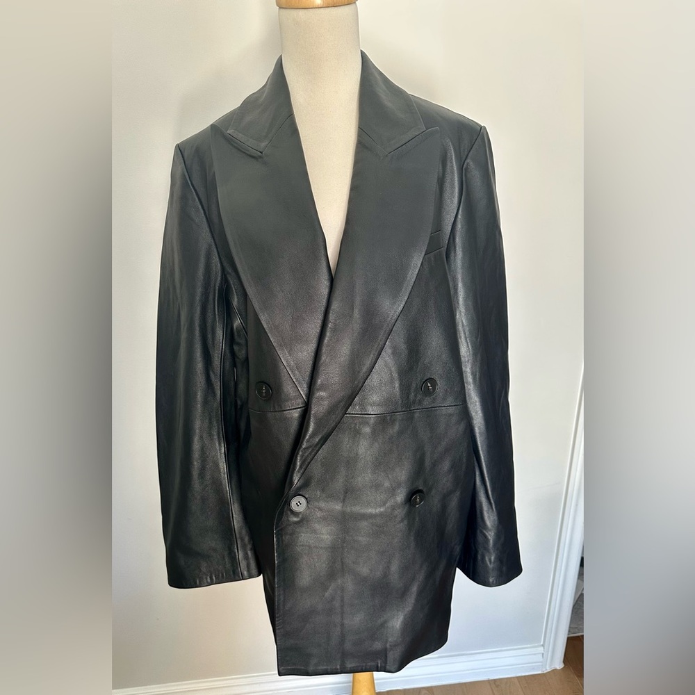 BNWT Black Leather Double-Breasted Blazer